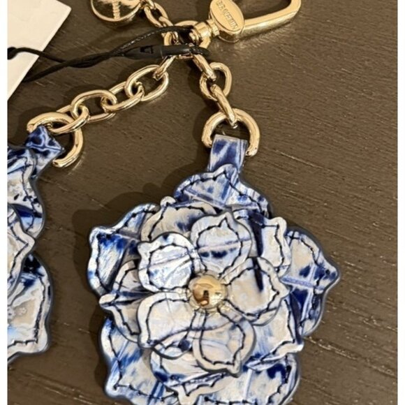 NWT $125 BRAHMIN FLOWER DUO COASTAL BLUE Leather Charm Key Fob - Picture 4 of 7